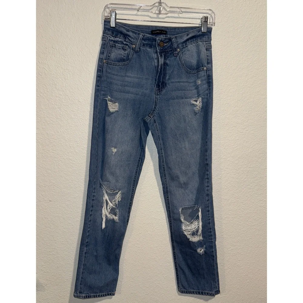 Sincerely Jules Jeans  Distressed  Womens Size 1/25 High Rise Straight Leg